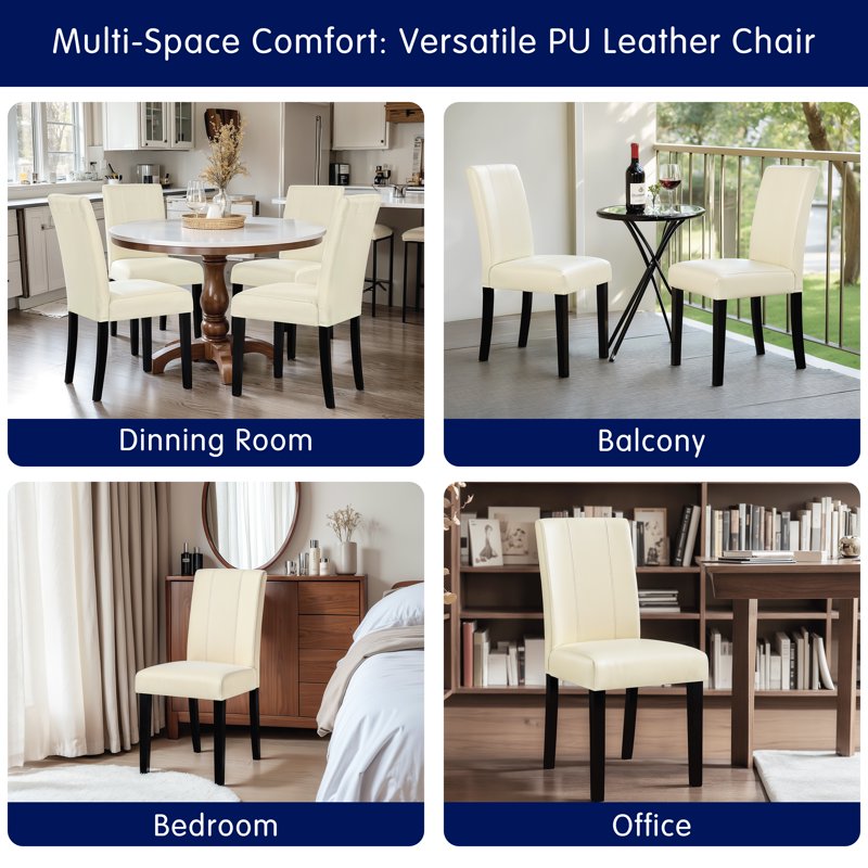 Modern Faux Leather Dining Chairs Set of 4 - White Upholstered