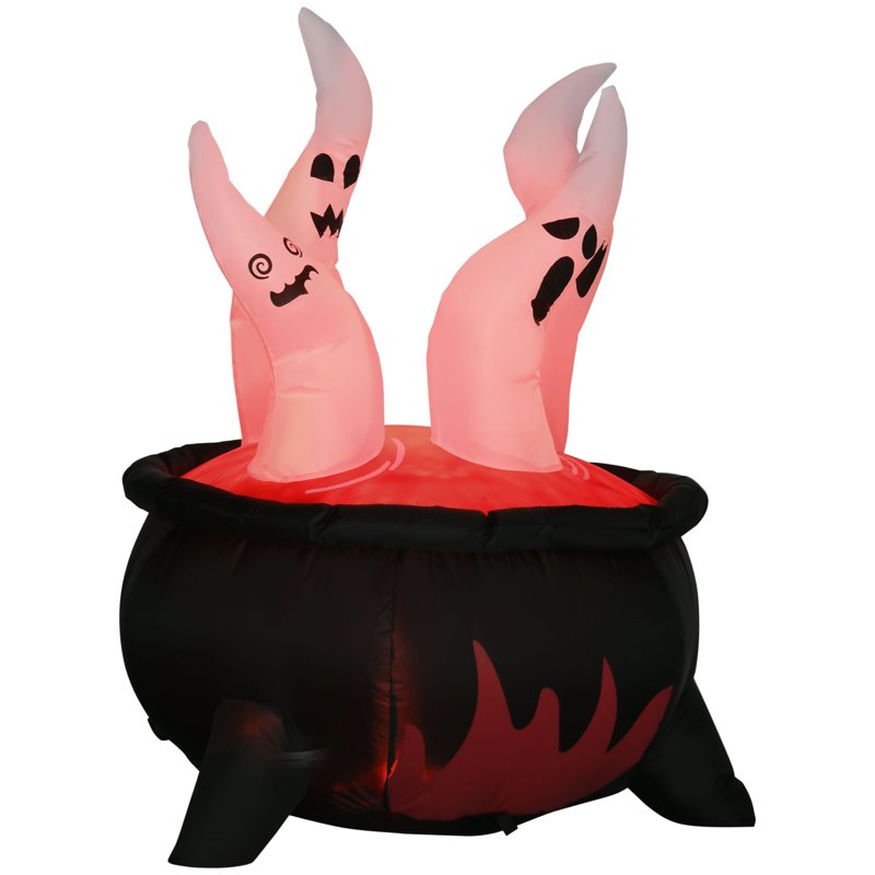 Halloween Inflatable Ghost in Red Cauldron Yard Decor - White Ghosts in Red Cauldron, Outdoor Blow Up LED Decoration