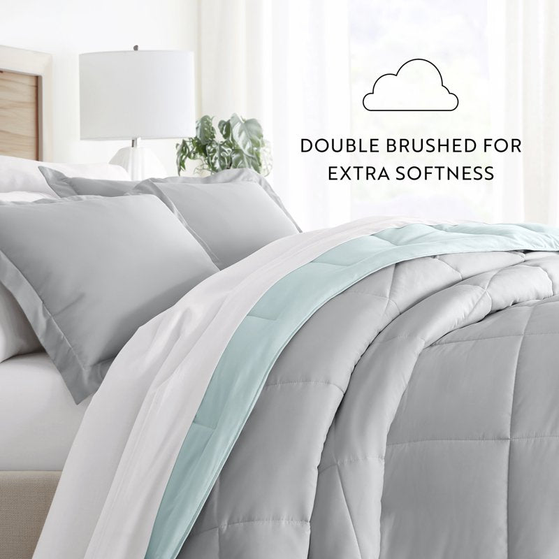 Twin/Twin XL Reversible Lightweight Down Alternative Comforter Set - Aqua & Gray