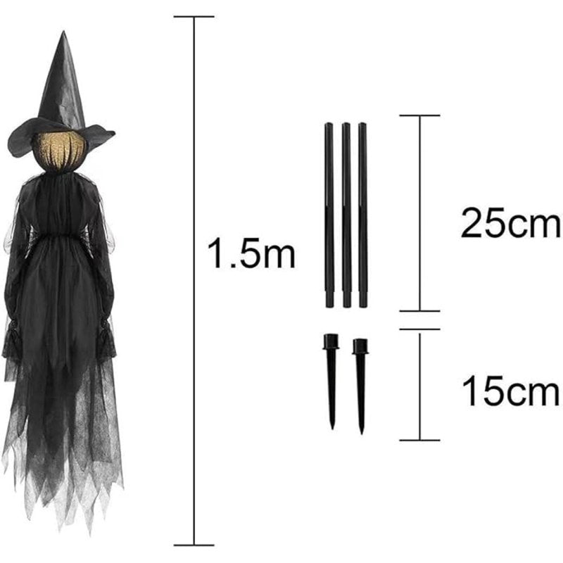 Life-Size Light-Up Screaming Witch Halloween Decor 3PC - Outdoor LED Animated Spooky Yard Display