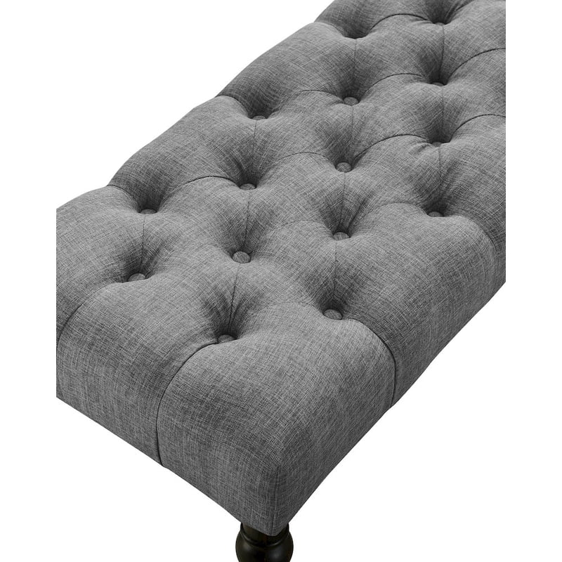 Tufted Fabric Dining Bench with Turned Legs - Gray
