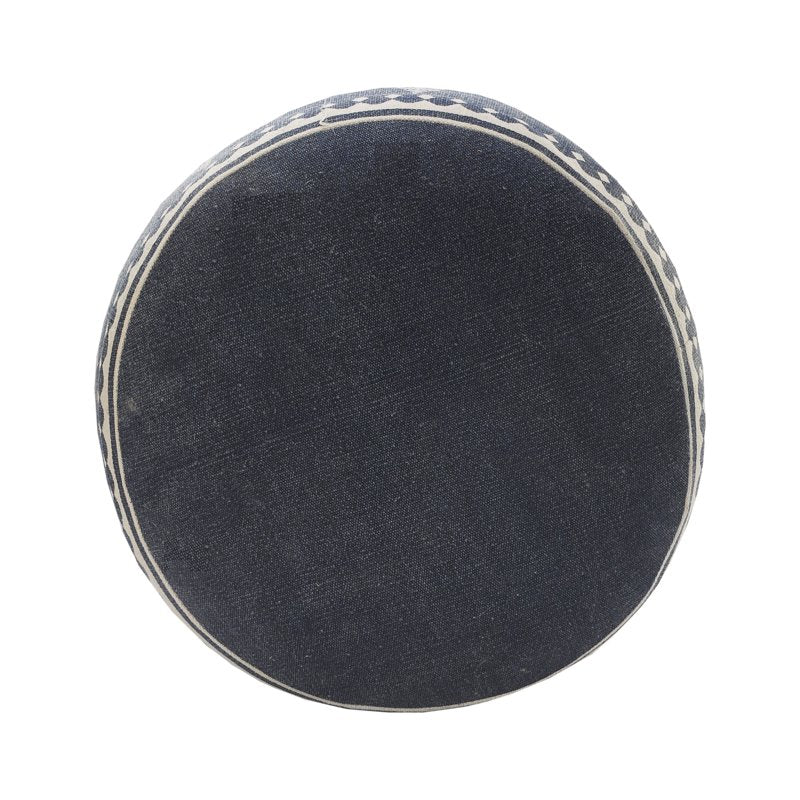 Small Indoor Pouf Ottoman - Navy Blue & Cream, 18x18x14 Inches - Home Decor