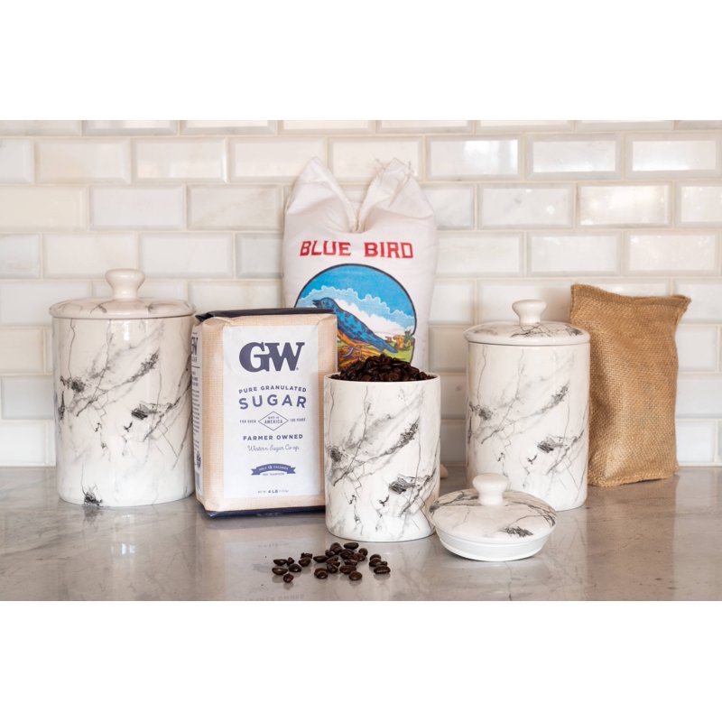 Marble 3 Piece Food Storage Canister Set - White/Black, 24-38-72 oz