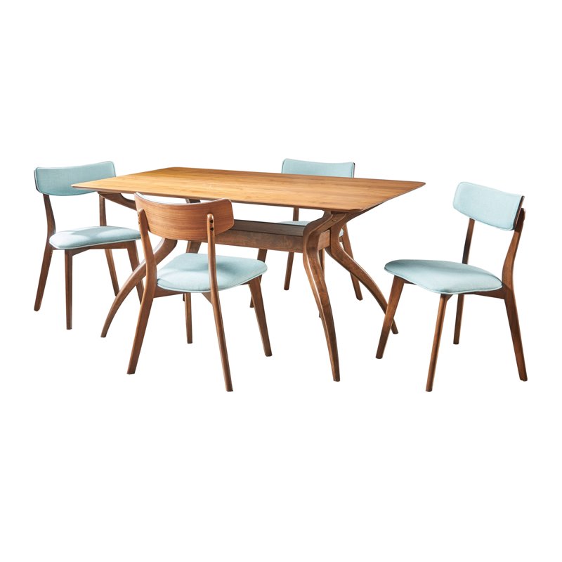 Mid Century 5 Piece Dining Set - Natural Walnut Wood Mint