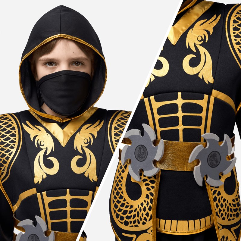 Kids Golden Ninja Costume for Toddler Boys Halloween Dress Up - Variation L (10-12 Years)