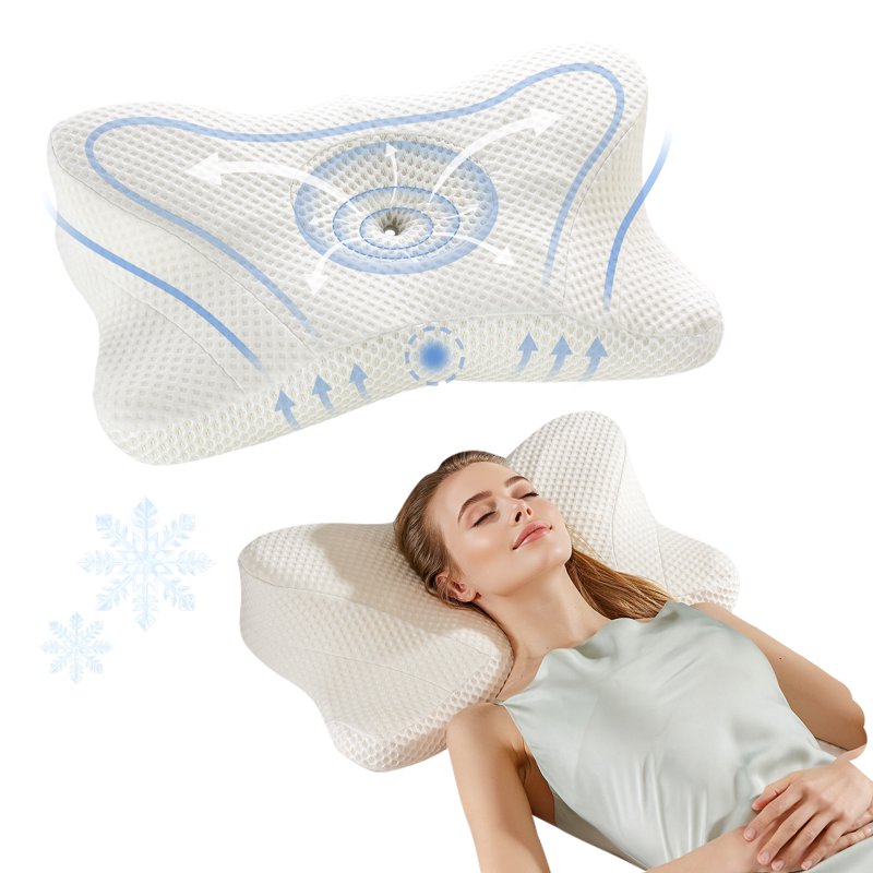 King Size Contour Memory Foam Pillow Set - Effective Neck Pain Relief & Cooling Support, 2 Pack, White