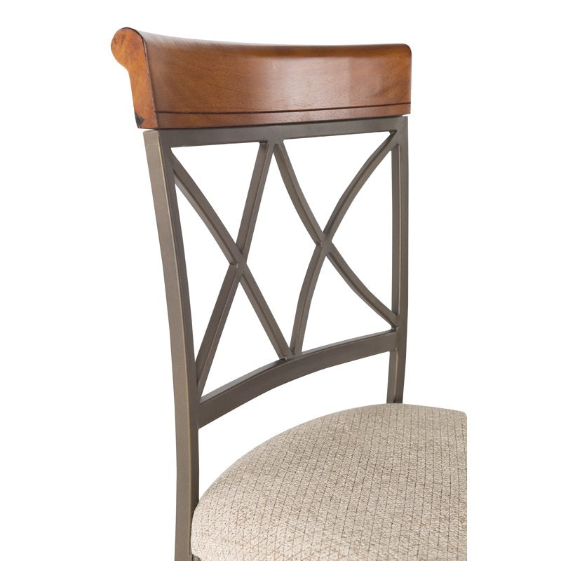 29" Pewter Metal Bar Stool with Diamond Back and Upholstered Seat
