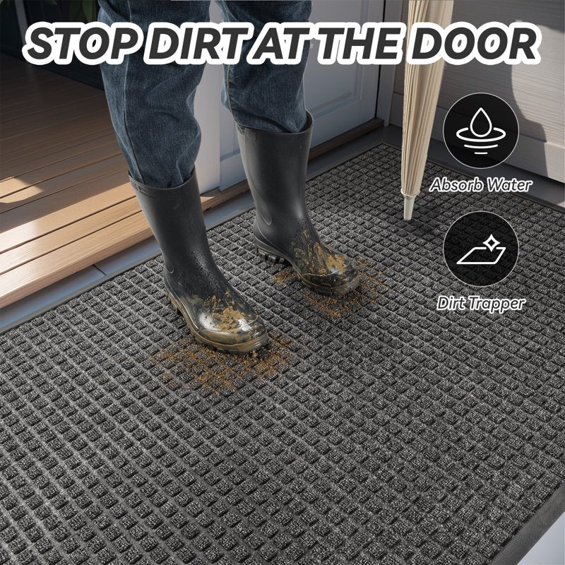 Outdoor Doormat 24x47 Inches Non-Slip Rubber Entrance Rug Checker Gray