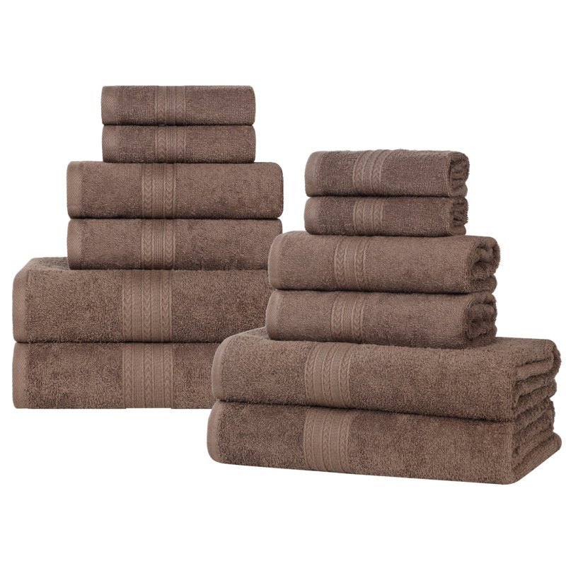 Eco-Friendly Cotton Coffee Towel Set - 12 Pieces, Includes Face, Hand & Bath Towels - Variation of Coffee, 12 Piece Towel Set