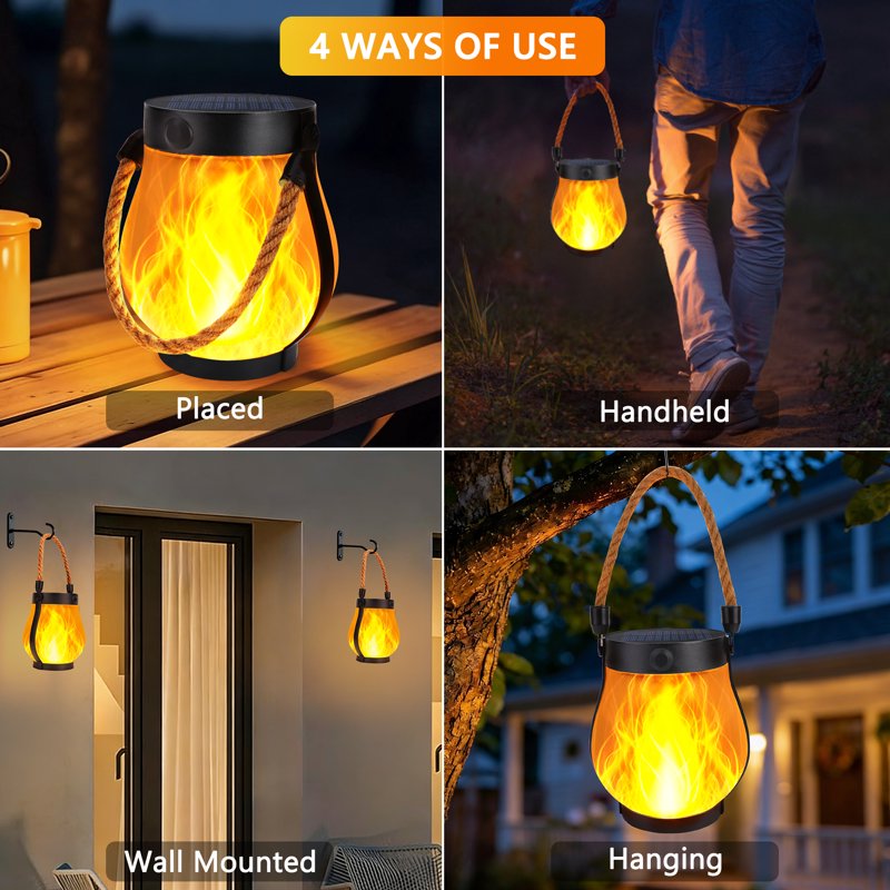 Outdoor Solar Lanterns 2 Pack Flikkering Flame Waterproof Garden & Patio Lights