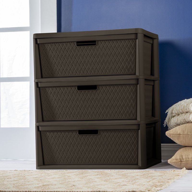 2 Pack Wide Plastic Storage Tower with Removable Bins - Brown
