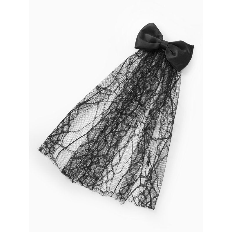 Halloween Spiderweb Lace Hair Bow Clip - Black Alligator Hair Accessory