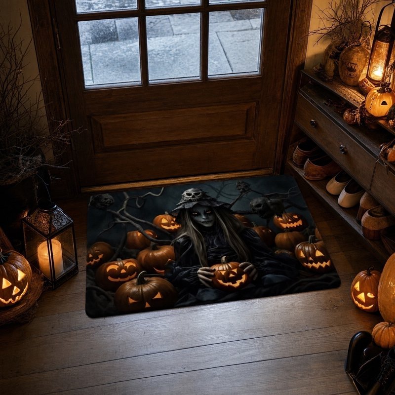 OutmaxHome Halloween Themed Doormat A - Spooky Ghost Pumpkin 19.7x31.5 Inch Non-Slip Absorbent Entry Rug
