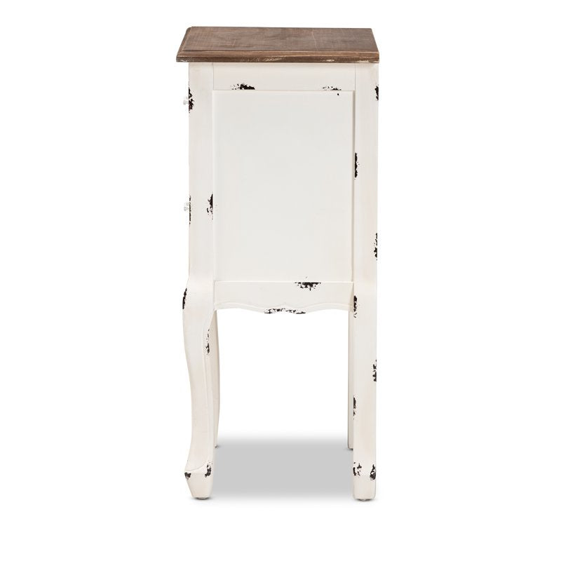 Mid-Century Two-Drawer End Table - Walnut Brown & Antique White