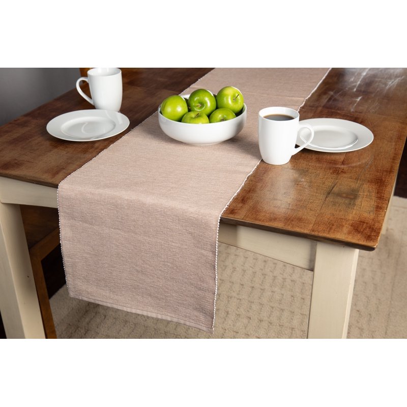 Ribbed Chambray Table Runner - Tan, 13x72 in Cotton Blend