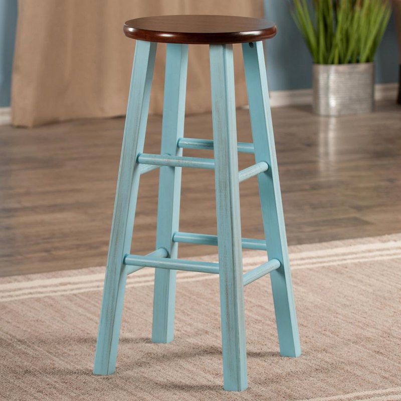 29" Bar Stool - Rustic Light Blue & Walnut Finish