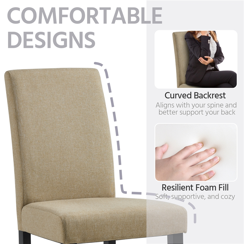 Fabric Upholstered Dining Chairs Set of 4 - Khaki