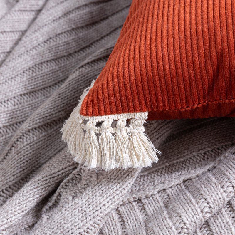 18x18 Inch Red Corduroy Velvet Throw Pillow with Cotton Tassel Set - 2 Pack