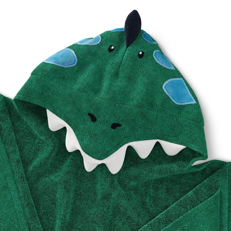 Kids Hooded Cotton Terry Bath Towel - Green Dino, 25x50 Inches