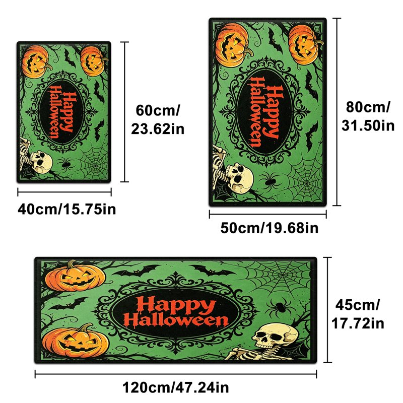 Halloween Pumpkin Lanterns 3-Piece Set with Flannel Rugs - Non-Slip Kitchen & Entryway Mats Variation of THIS listing