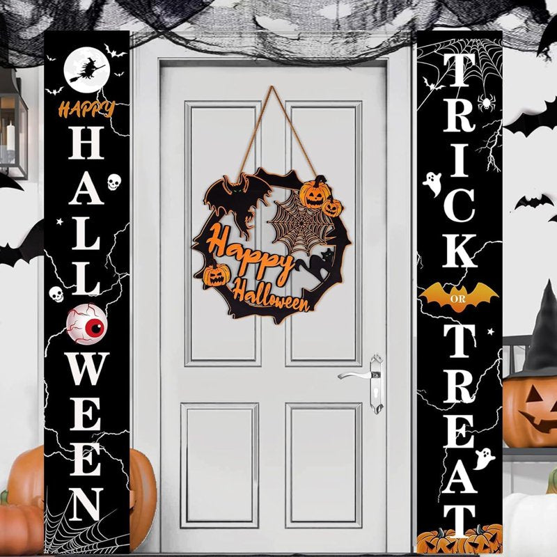 Halloween Wreath Decoration - Indoor Outdoor Spooky Door Wall Decor - Variation D