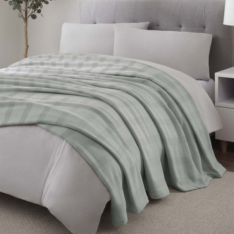 King Size Cotton Knit Blanket - All-Season Breathable Bed Cover - Gray - Vellux