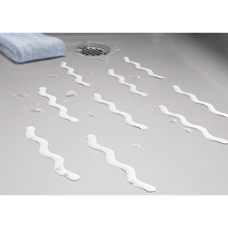 Non-Slip Wavy Bathtub & Shower Treads Set - 18 Pieces, White, 3.25 x 10.25 Inches - Single