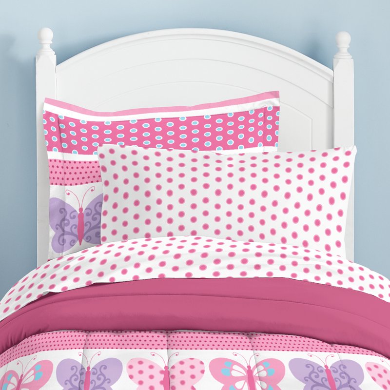 Twin Butterfly Dots Comforter Set for Kids - Pink, Purple & Multi-Color Microfiber Bedding