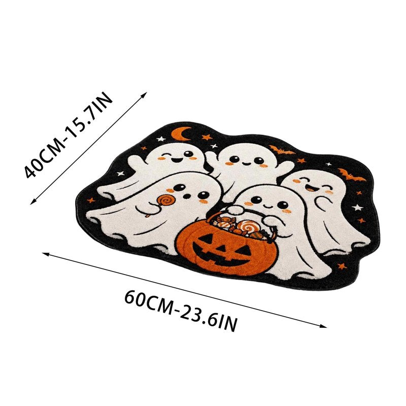 Halloween Door Mat with Ghost Pattern - Irregular Shaped Non Slip Absorbent Welcome Mat - Multicolor