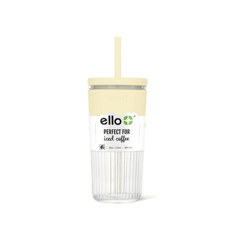 18oz Glass Tumbler with Silicone Grip - Butter Yellow