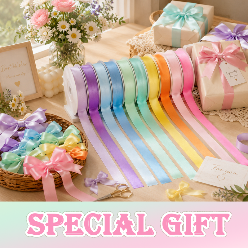3/8 Inch x 10 Yards Satin Ribbon Set - Pastel Assortment for Crafts & Gift Wrapping