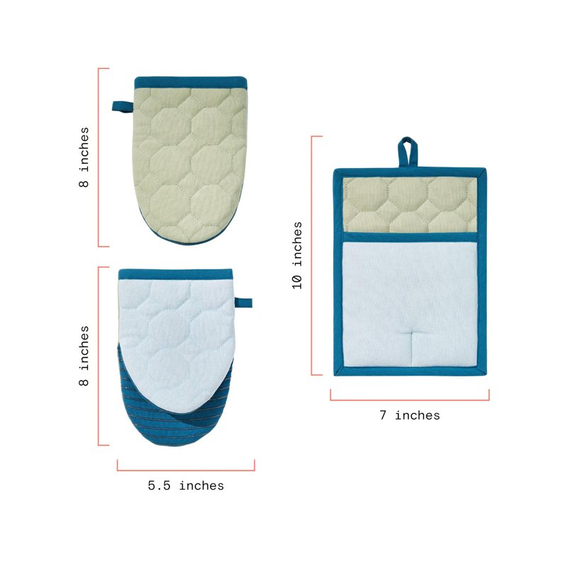 Floral Print Mini Mitt & Pot Holder Set - 3 Pieces, Hydrangea