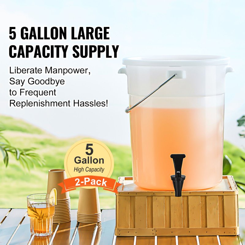 5 Gallon Plastic Beverage Dispenser with Spring-Loaded Spigot