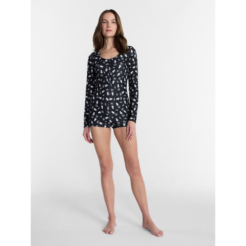 Peanuts Snoopy X-Ray Women's Sleep Romper - Black Beauty 3X
