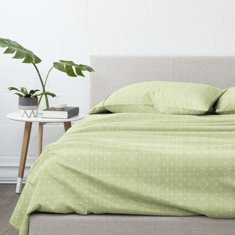 Microfiber Bed Sheets Set - California King Moss Polka Dot Pattern