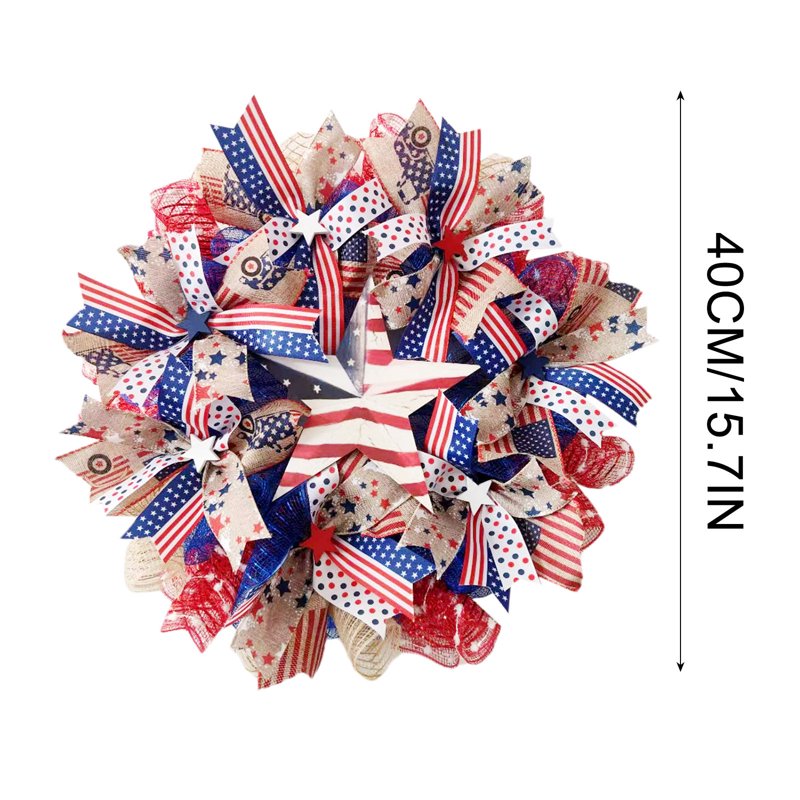 Patriotic Wreath Decorations - 250th Year Independence Day Red White Blue Flower Wreath D Variation D