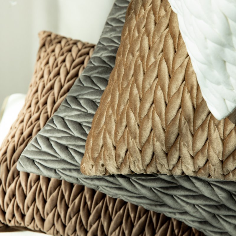 12x20-Inch Light Brown Velvet Quilted Braid Textured Throw Pillow Set of 2