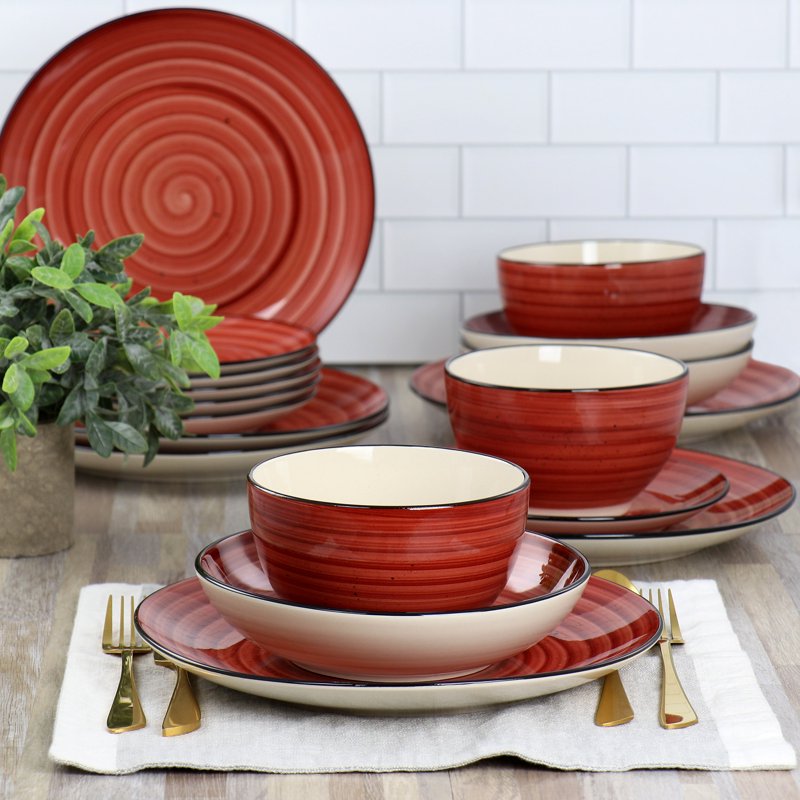 24-Piece Stoneware Dinnerware Set - Red