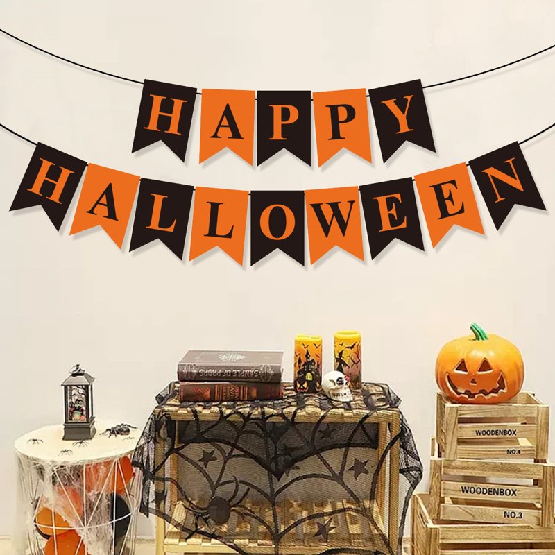 Halloween Banner Garland for Party Decorations Black and Orange Bunting