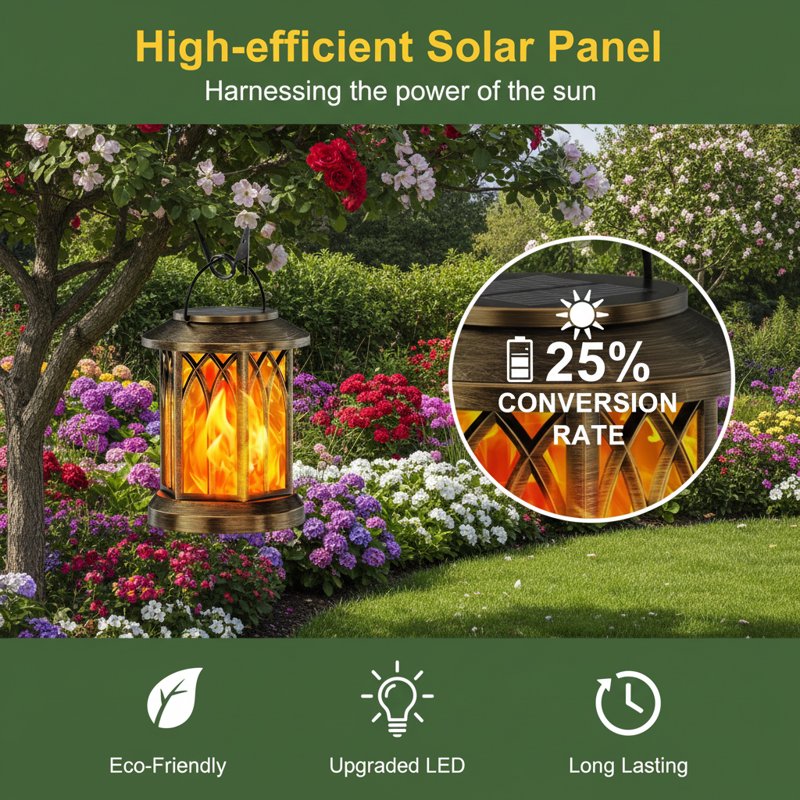 Copper Solar Lantern Outdoor Lights 2 Pack Flickering Flame Waterproof Hanging Decor