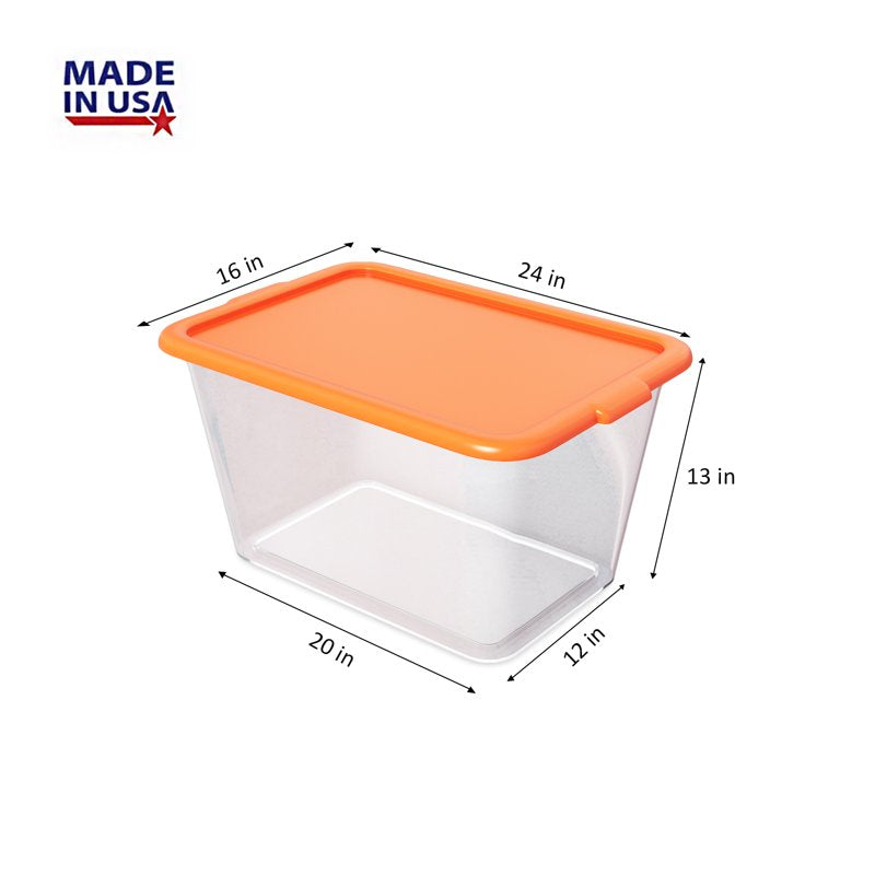 4-Pack 14.5-Gallon Plastic Storage Bins with Lids - Orange & Clear, Stackable Totes