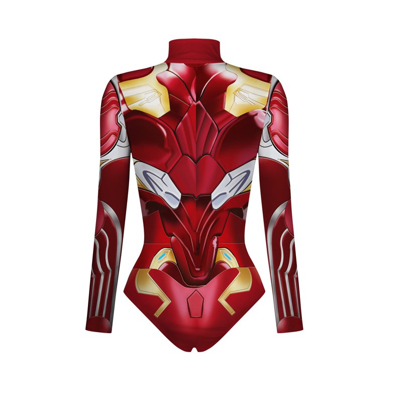 Deep Red Superhero Cosplay Bodysuit for Women - 2XL, Long Sleeve & Belt Detail