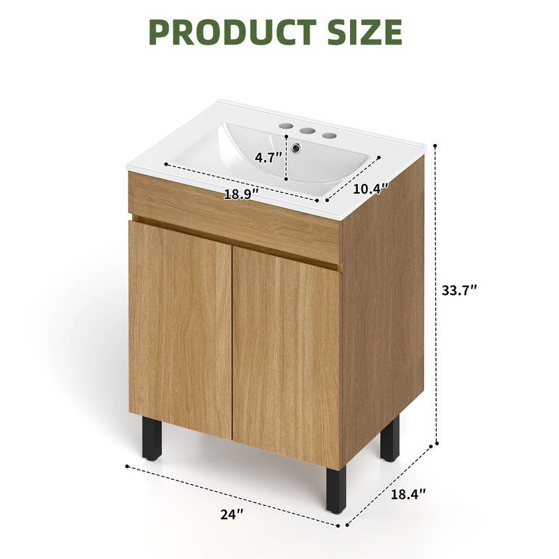 24-Inch Bathroom Vanity with Undermount Sink - Brown, Soft-Close Doors, Modern Free Standing Storage Cabinet - Variation of THIS listing