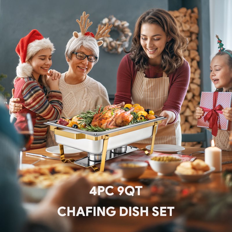 4pc Stainless Steel Chafing Dish Set - 9 Qt Food Warmers