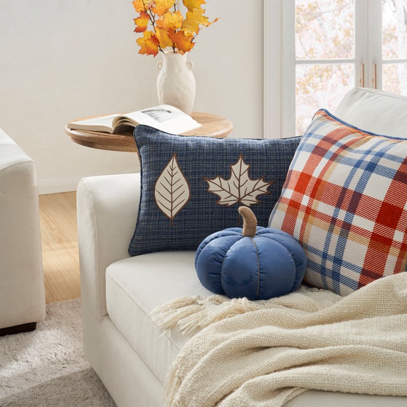Blue Velvet Pumpkin Decorative Pillow Set - Fall Home Decor, 2 Pack