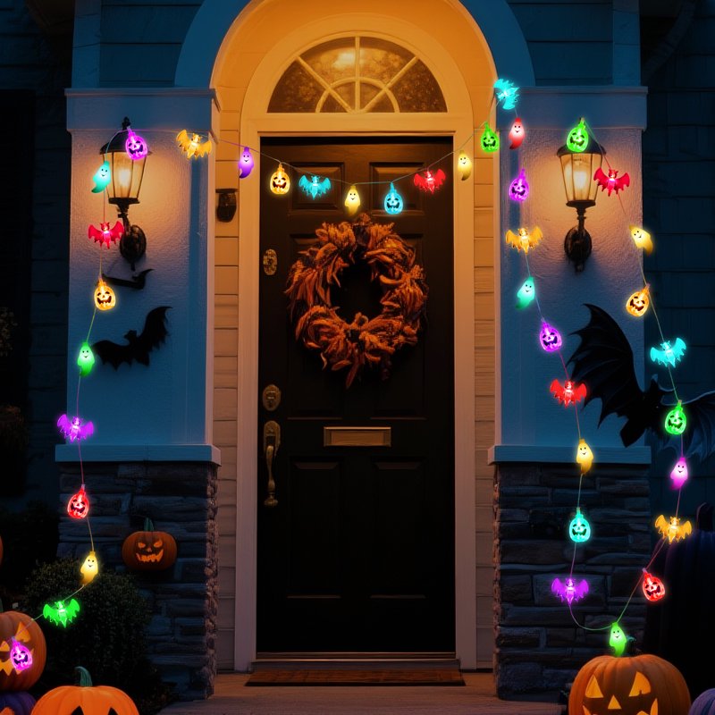 Outdoor Indoor Halloween String Lights with 30 LED 3D Pumpkin Bat Ghost Waterproof 8 Modes