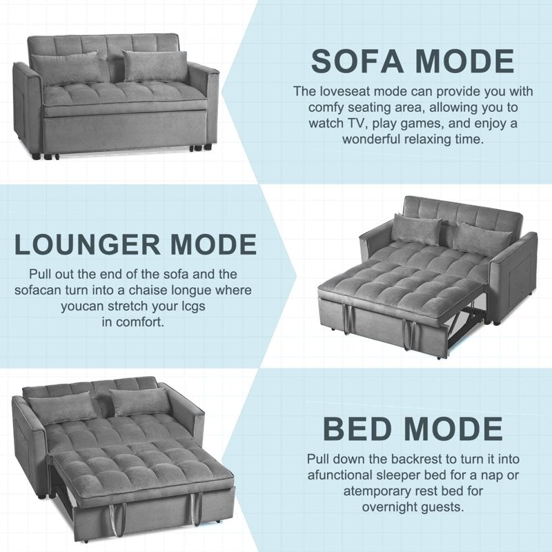 Convertible Sofa Bed 3-in-1 Sleeper Futon Couch with Adjustable Backrest and Pillows