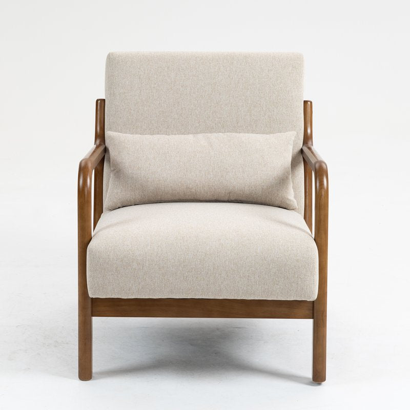 Beige Wood Arm Accent Chair - Comfortable Indoor Seating