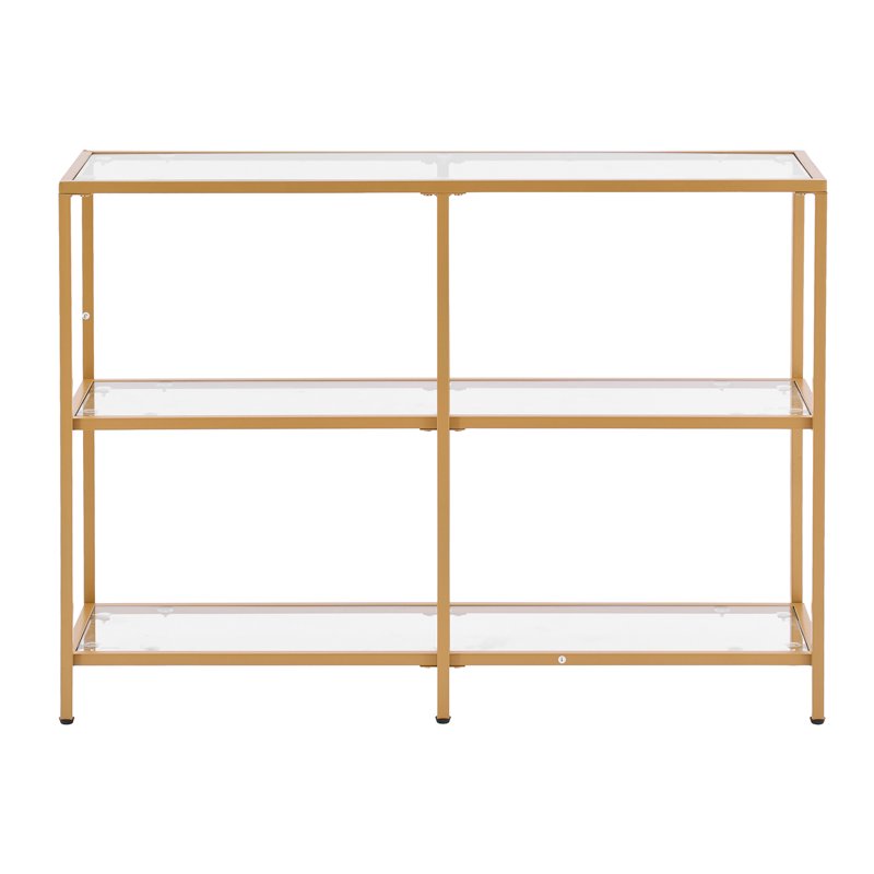 Modern 3-Tier Glass Console Table with Iron Frame - Gold Finish