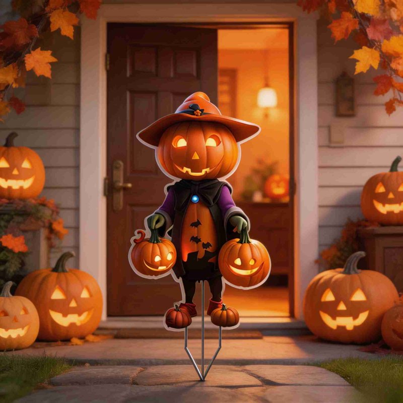 Halloween Pumpkin Character Yard Stake with Acrylic Sign - Variation 1#A
